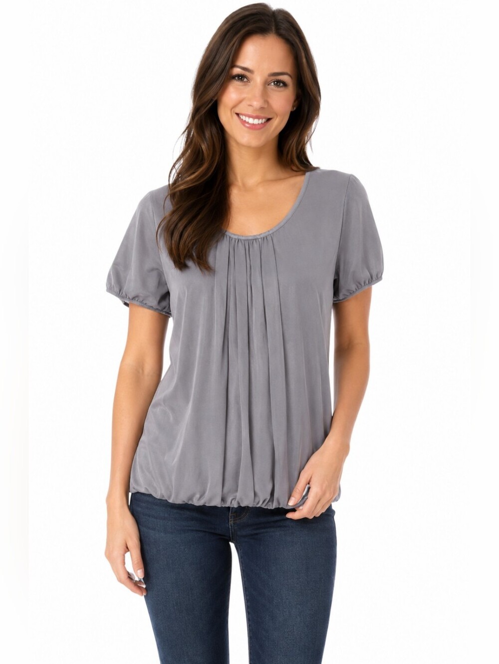 Three Dots Elegant Gray Women's Pleated Sheer Top Blouse Women's Size Large